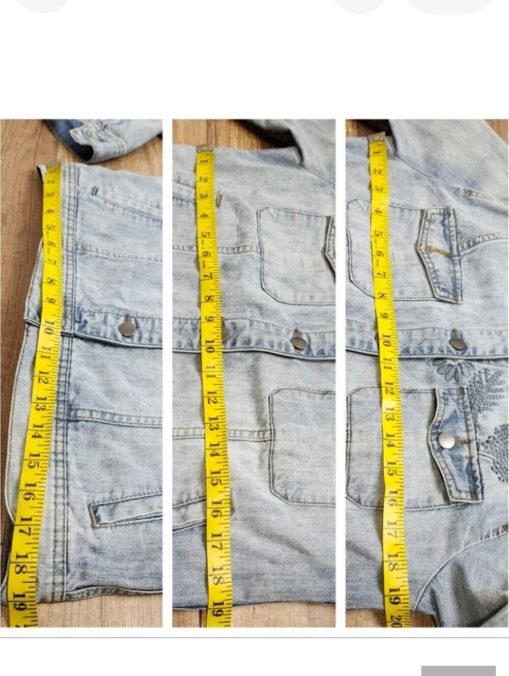 Saks fifth avenue Women's Floral embroidered Light Wash Faded Jean Jacket M - Picture 11 of 15